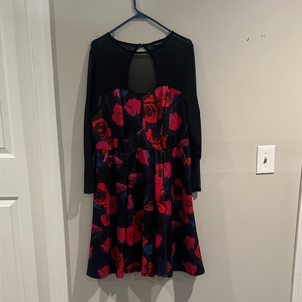 Torrid Black and Red Floral Midi Dress